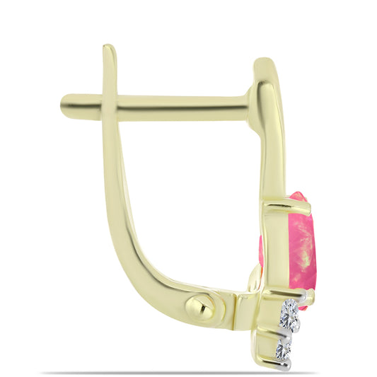 Arannyal Bevont Ezüst Fülbevaló Rózsaszínű Lega Dembi Etióp Opállal és Fehér Topázzal