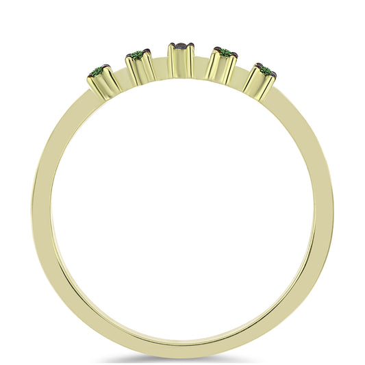 Arannyal Bevont Ezüst Gyűrű Zöld Gyémánttal