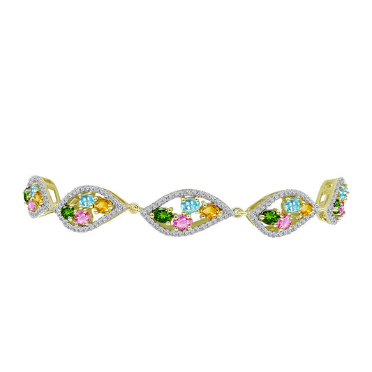 Arannyal Bevont Ezüst Karkötő Csakra Tourmalinnal és Fehér Topázzal