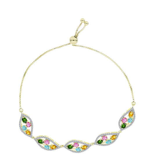 Arannyal Bevont Ezüst Karkötő Csakra Tourmalinnal és Fehér Topázzal