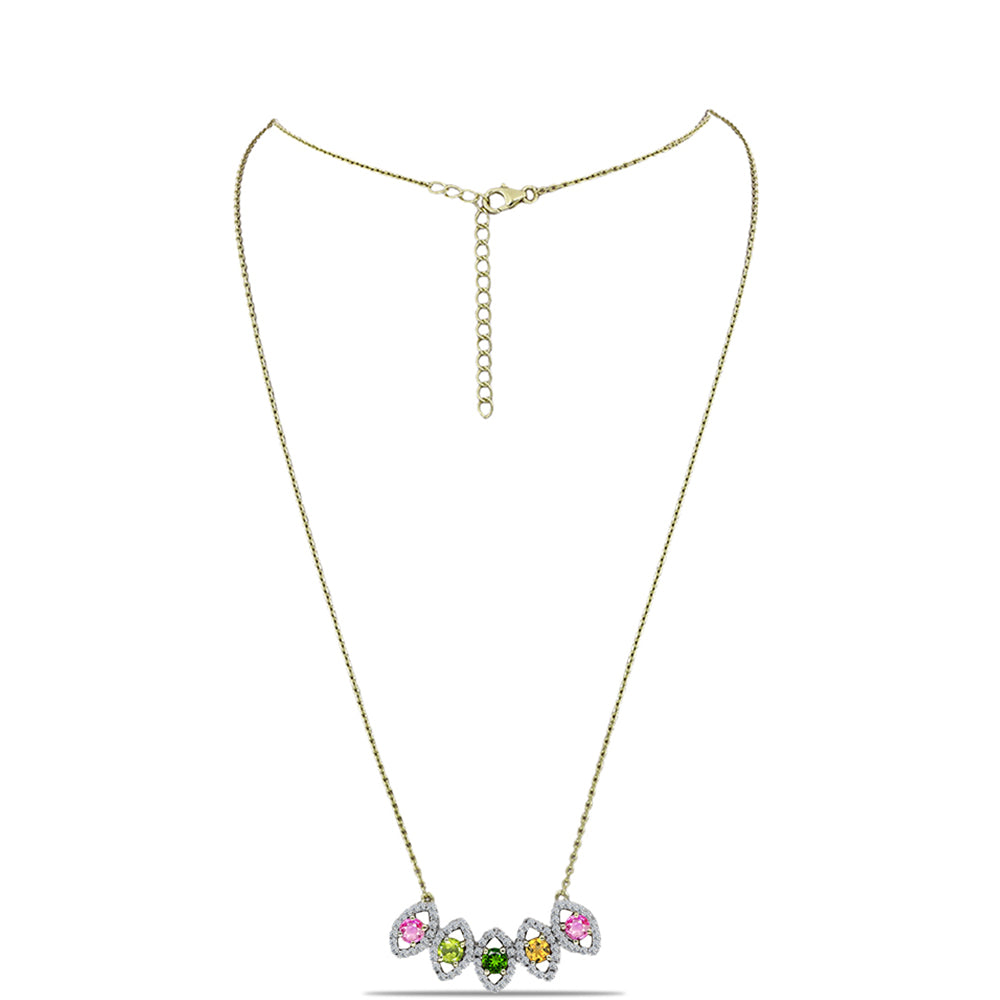 Arannyal Bevont Ezüst Nyaklánc Csakra Tourmalinnal és Fehér Topázzal