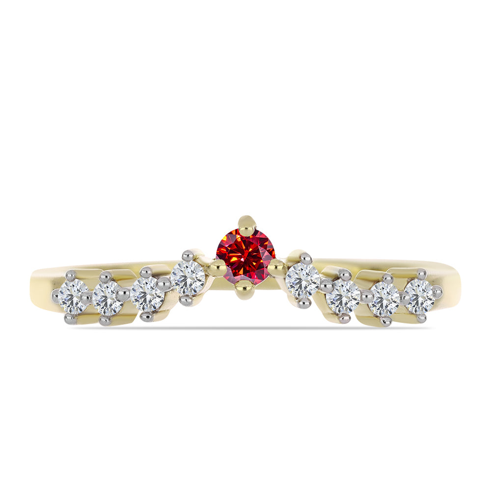 Arannyal Bevont Ezüst Gyűrű Fenséges Vörös Moissanite-tal és Fehér Topázzal