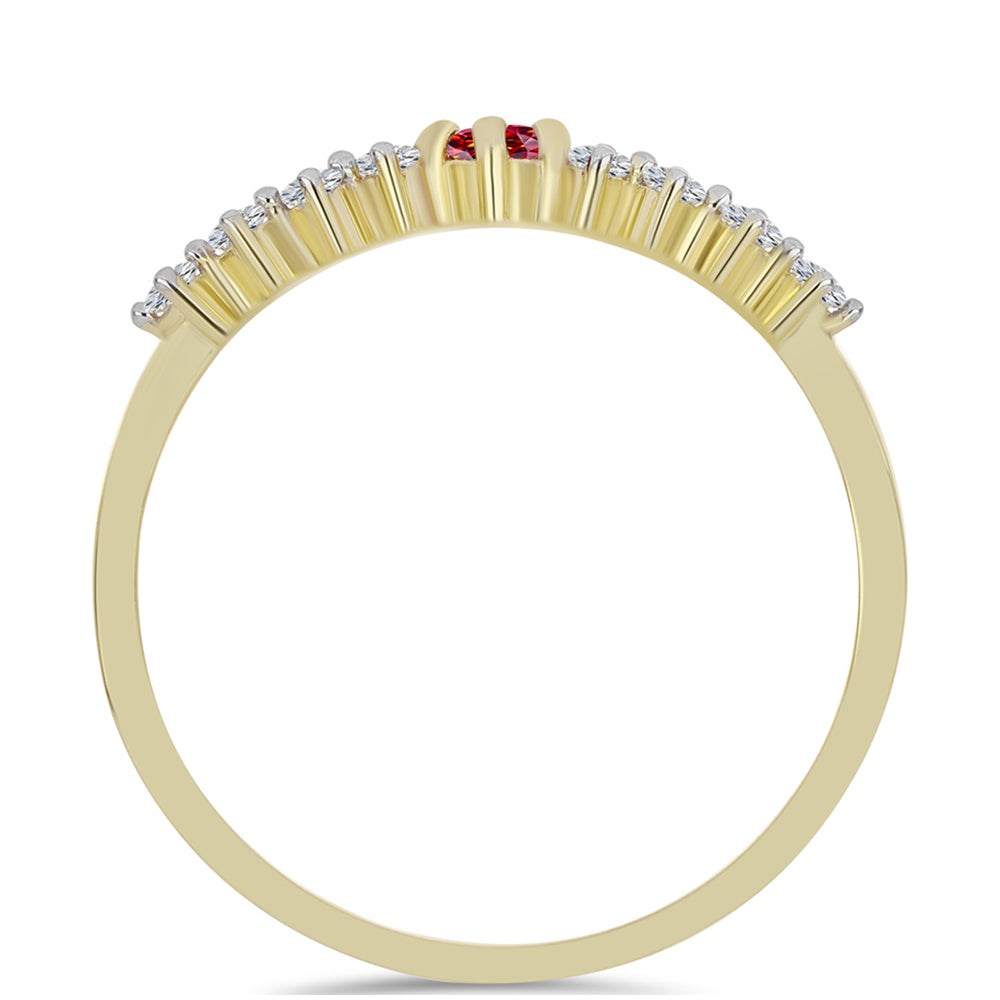 Arannyal Bevont Ezüst Gyűrű Fenséges Vörös Moissanite-tal és Fehér Topázzal 2 