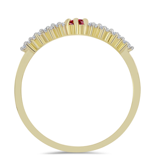 Arannyal Bevont Ezüst Gyűrű Fenséges Vörös Moissanite-tal és Fehér Topázzal