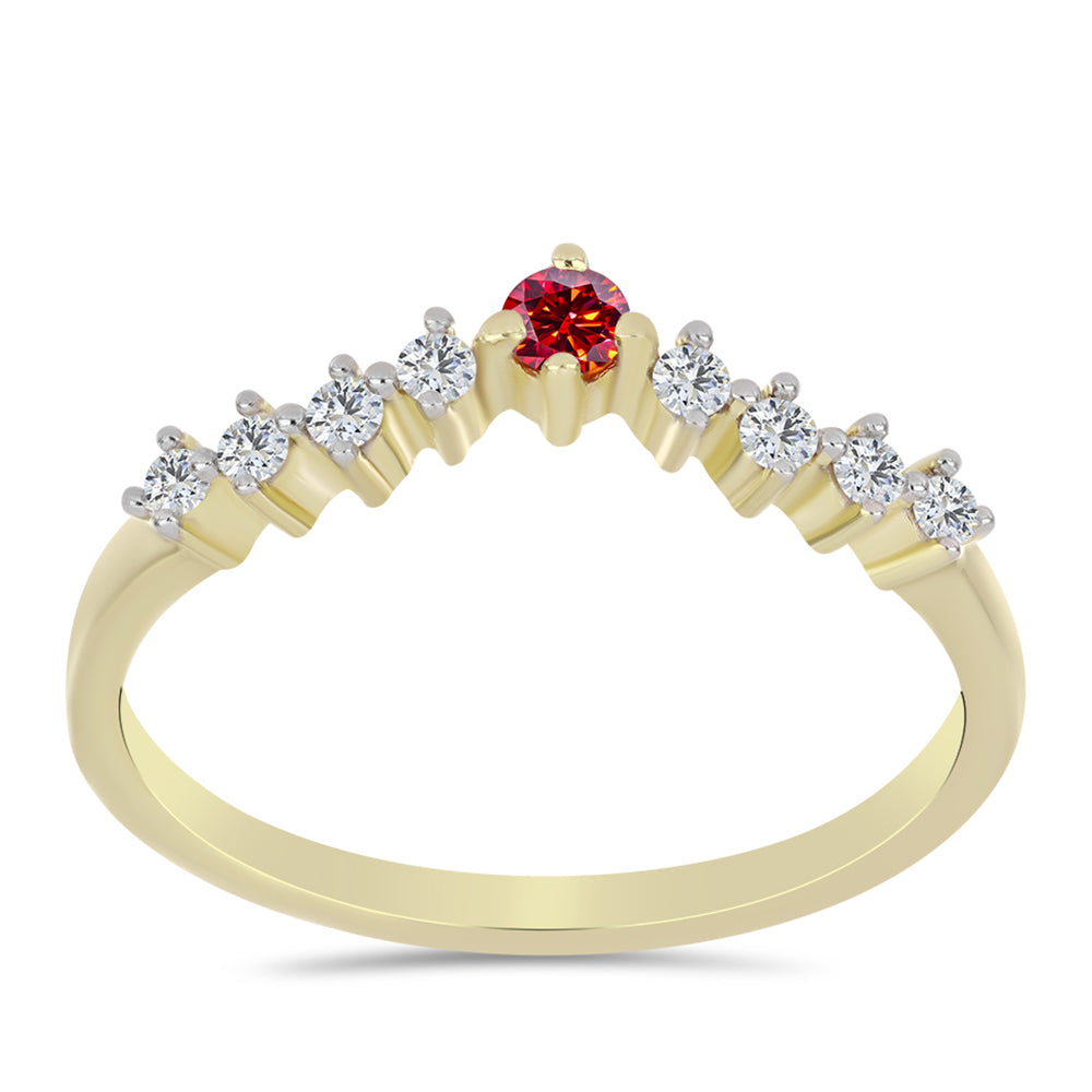 Arannyal Bevont Ezüst Gyűrű Fenséges Vörös Moissanite-tal és Fehér Topázzal 3 