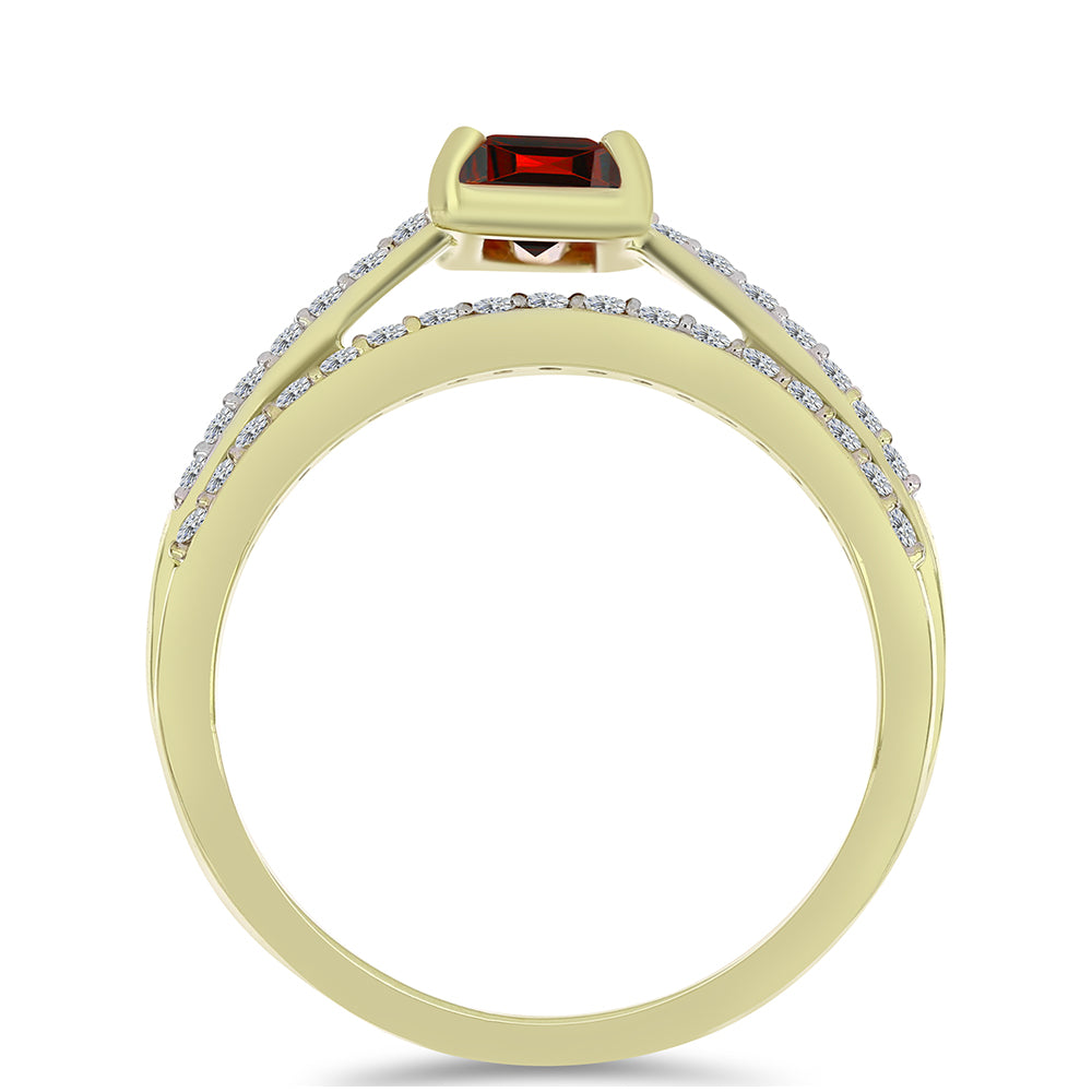 Arannyal Bevont Ezüst Szett Fenséges Vörös Moissanite-tal és Fehér Topázzal ( Gyűrű ) 2 