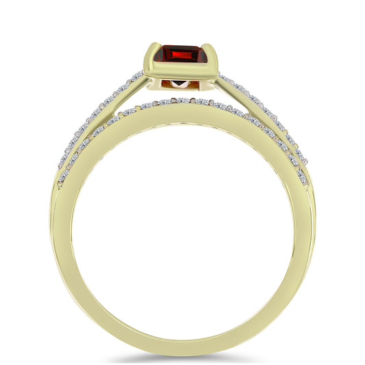 Arannyal Bevont Ezüst Szett Fenséges Vörös Moissanite-tal és Fehér Topázzal ( Gyűrű )