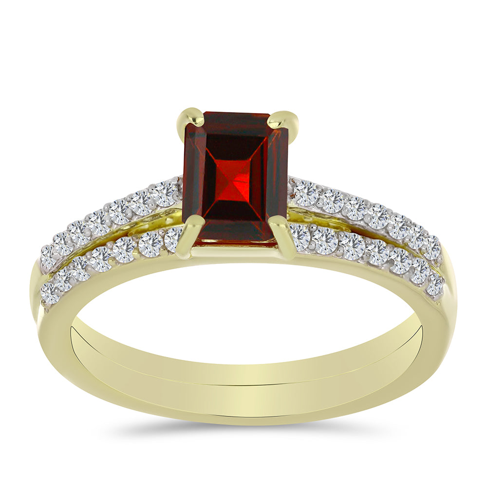 Arannyal Bevont Ezüst Szett Fenséges Vörös Moissanite-tal és Fehér Topázzal ( Gyűrű ) 3 