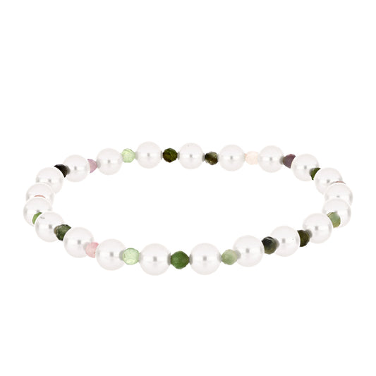 Nugget Karkötő Csakra Tourmalinnal és Fehér Édesvízi Kagylógyönggyel