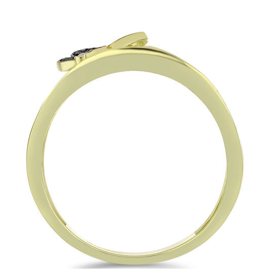 Arannyal Bevont Ezüst Gyűrű Zöld Gyémánttal és Fehér Gyémánttal