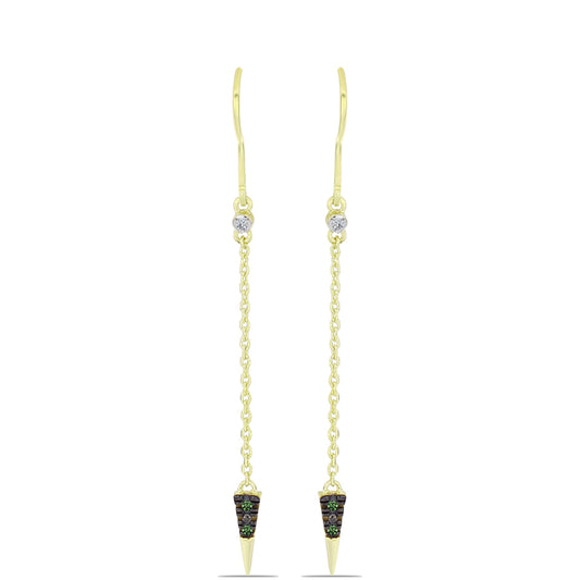 Arannyal Bevont Ezüst Fülbevaló Zöld Gyémánttal és Fehér Gyémánttal