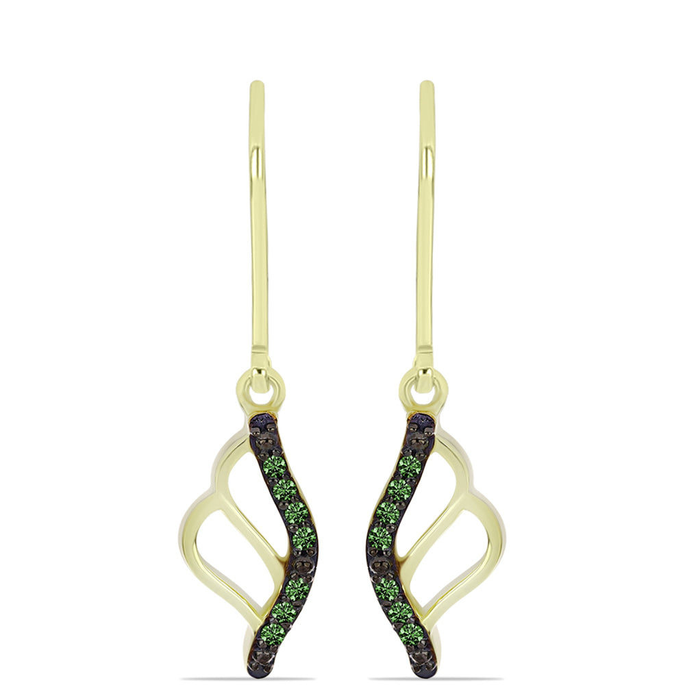 Arannyal Bevont Ezüst Fülbevaló Zöld Gyémánttal 1 