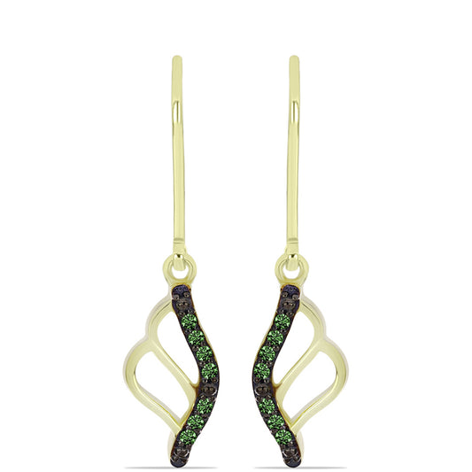 Arannyal Bevont Ezüst Fülbevaló Zöld Gyémánttal