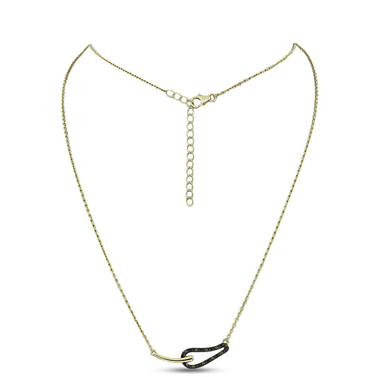 Arannyal Bevont Ezüst Nyaklánc Zöld Gyémánttal