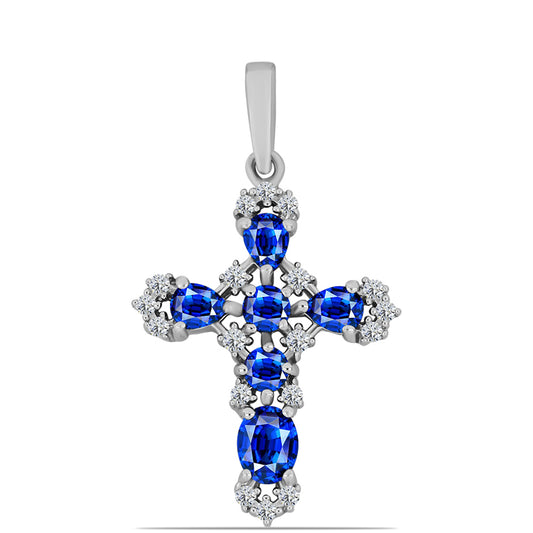 Kereszt Ezüst Medál Ausztrál Kék Zafírral és Fehér Topázzal