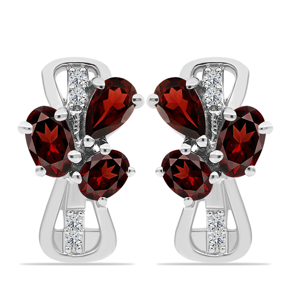 Ezüst Fülbevaló Barton Gránáttal és Fehér Topázzal
