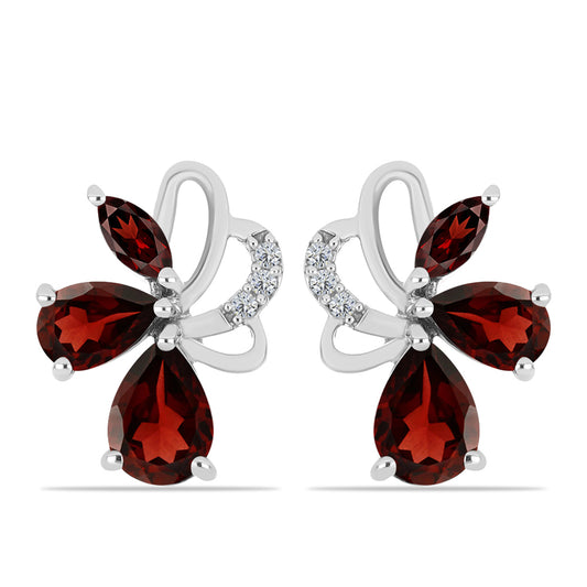 Ezüst Fülbevaló Barton Gránáttal és Fehér Topázzal