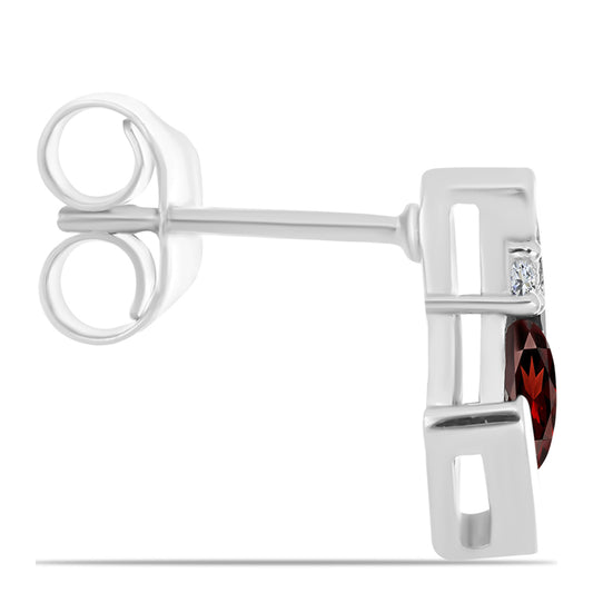 Ezüst Fülbevaló Barton Gránáttal és Fehér Topázzal