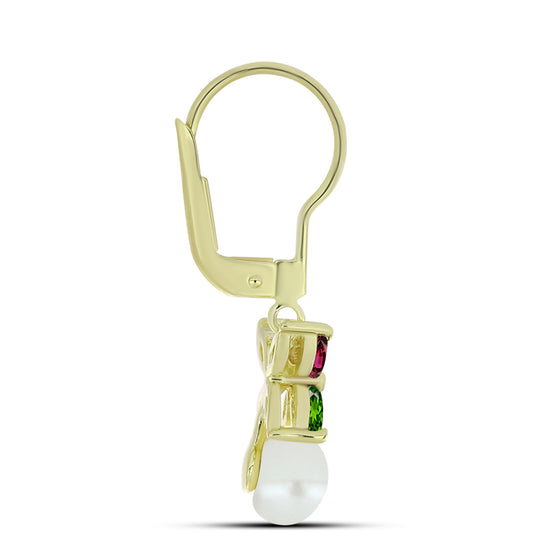 Arannyal Bevont Ezüst Fülbevaló Csakra Tourmalinnal és Fehér Édesvízi Kagylógyönggyel