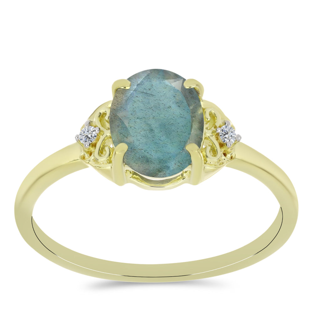 Arannyal Bevont Ezüst Gyűrű Labradorittal és Fehér Topázzal