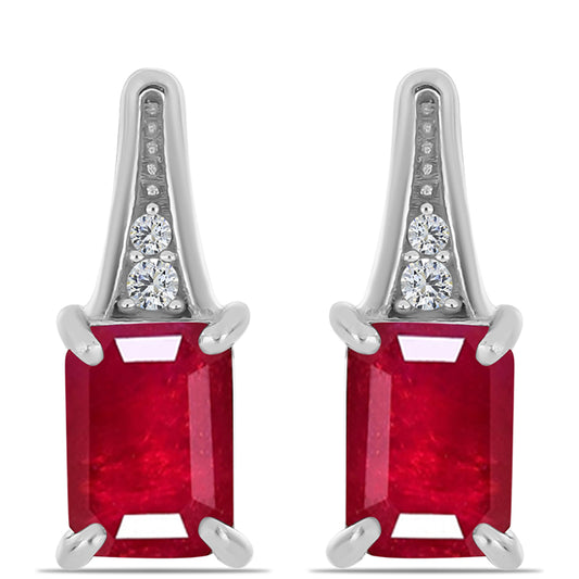 Ezüst Fülbevaló Madagaszkári Rubinnal és Fehér Topázzal
