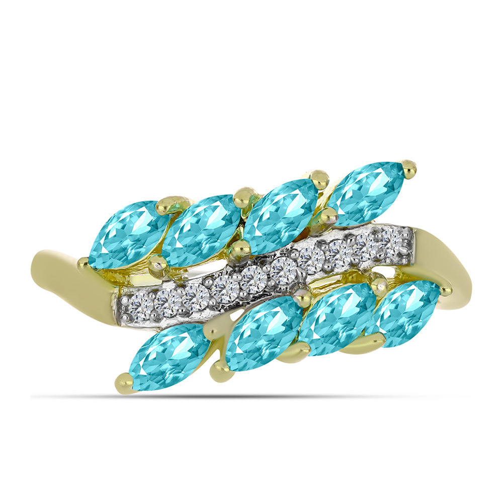 Arannyal Bevont Ezüst Gyűrű Paraiba Kvarccal és Fehér Topázzal 1 