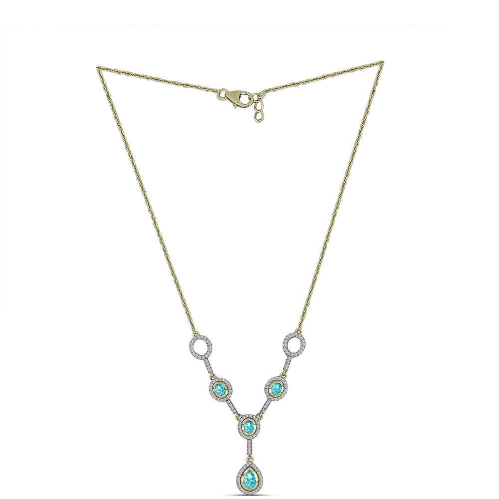 Arannyal Bevont Ezüst Nyaklánc Paraiba Kvarccal és Fehér Topázzal 1 