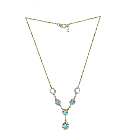Arannyal Bevont Ezüst Nyaklánc Paraiba Kvarccal és Fehér Topázzal