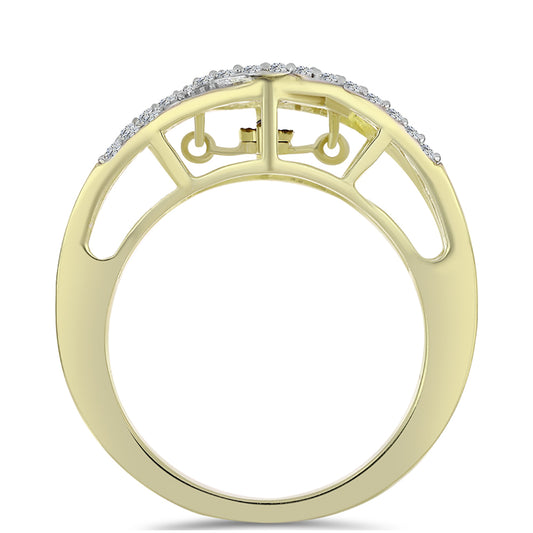 Arannyal Bevont Ezüst Gyűrű Kék Táncoló Gyémánttal és Fehér Topázzal