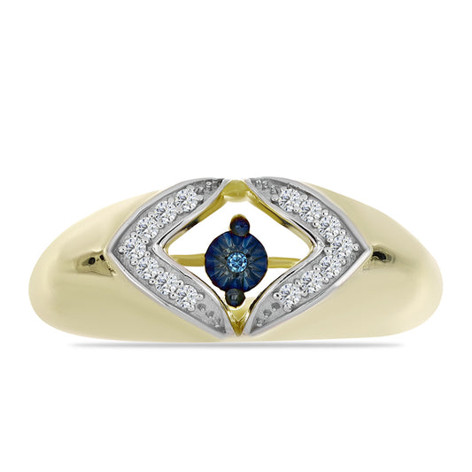 Arannyal Bevont Ezüst Gyűrű Kék Táncoló Gyémánttal és Fehér Topázzal
