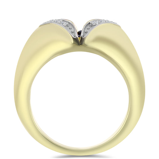 Arannyal Bevont Ezüst Gyűrű Kék Táncoló Gyémánttal és Fehér Topázzal