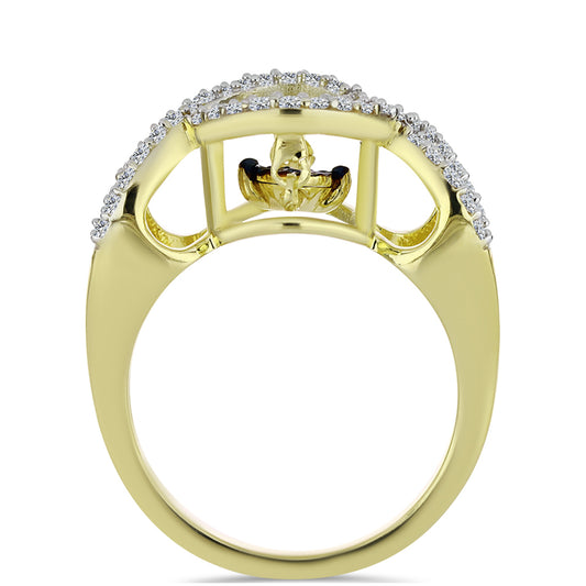 Arannyal Bevont Ezüst Gyűrű Kék Táncoló Gyémánttal és Fehér Topázzal