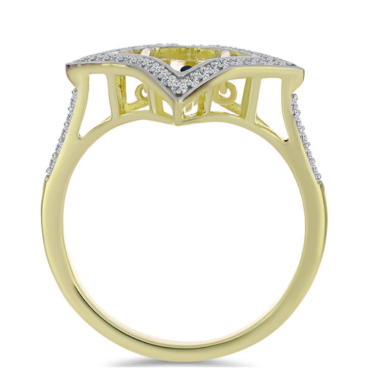 Arannyal Bevont Ezüst Gyűrű Kék Táncoló Gyémánttal és Fehér Topázzal