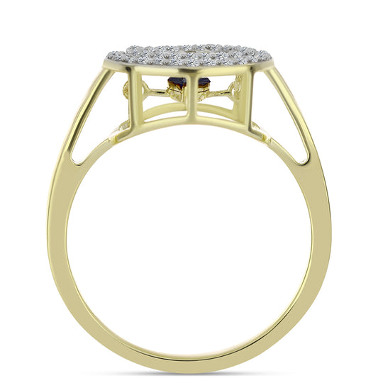 Arannyal Bevont Ezüst Gyűrű Kék Táncoló Gyémánttal és Fehér Topázzal