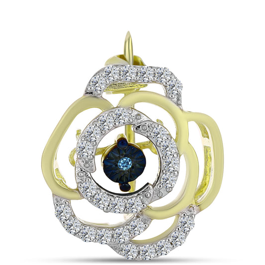 Arannyal Bevont Ezüst Bross Kék Táncoló Gyémánttal és Fehér Topázzal