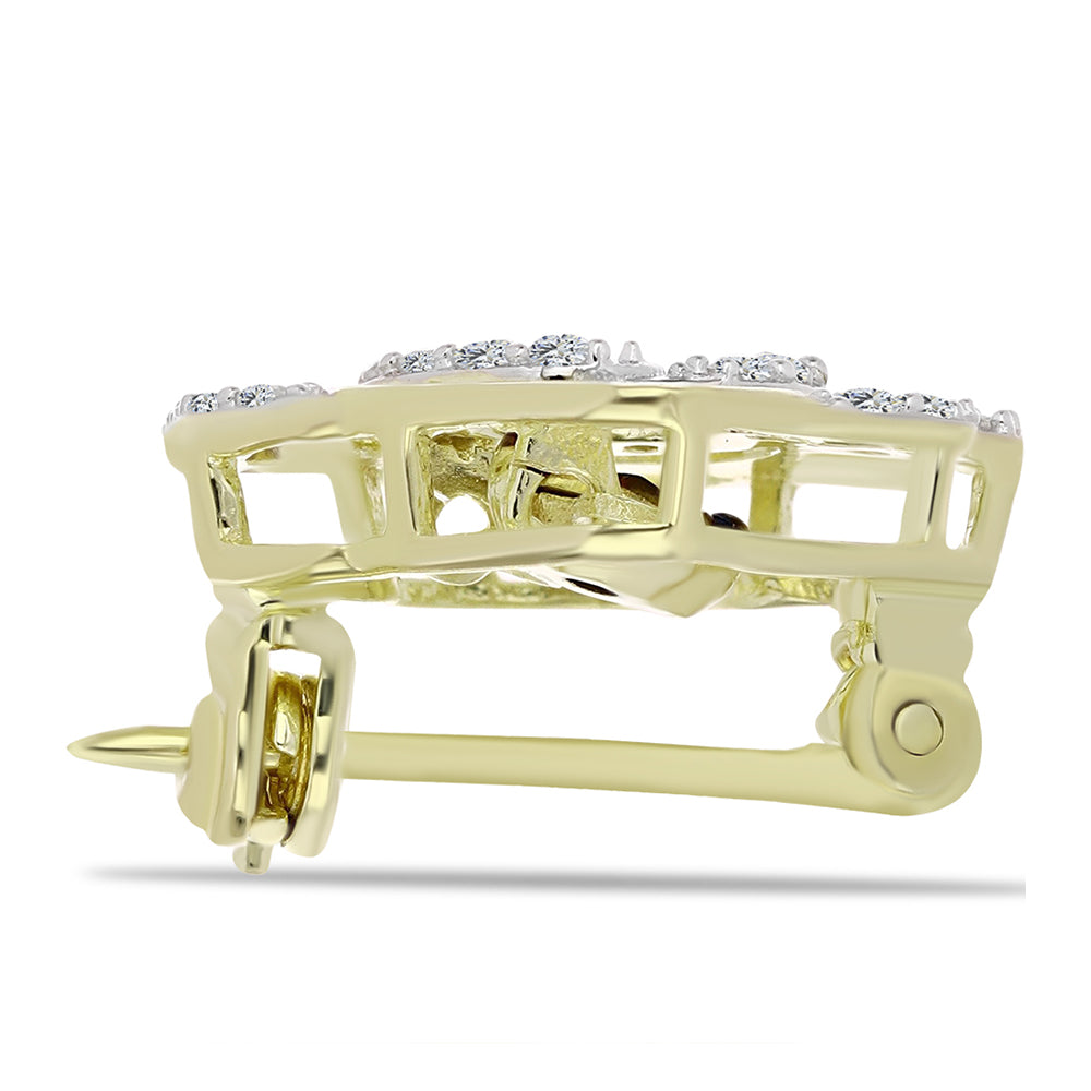 Arannyal Bevont Ezüst Bross Kék Táncoló Gyémánttal és Fehér Topázzal