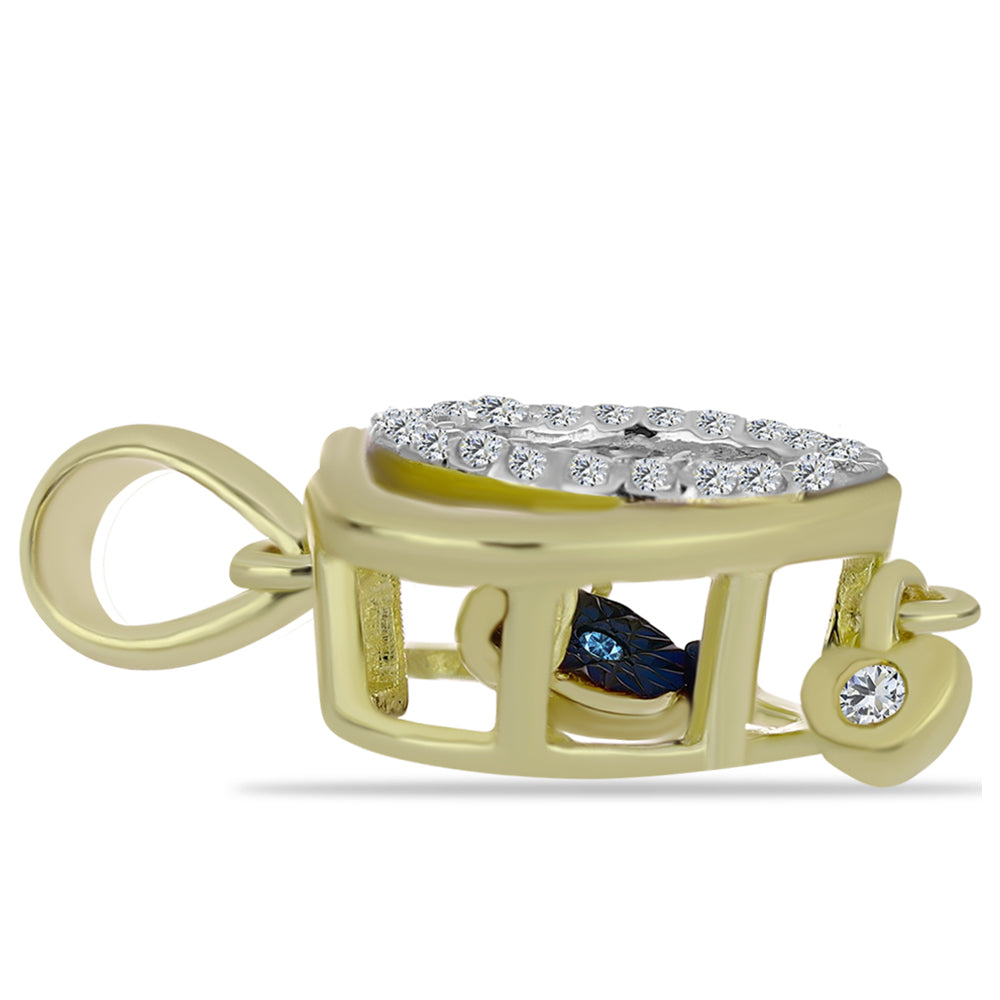 Arannyal Bevont Ezüst Medál Kék Táncoló Gyémánttal és Fehér Topázzal 2 