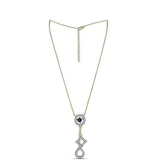 Arannyal Bevont Ezüst Nyaklánc Kék Táncoló Gyémánttal és Fehér Topázzal