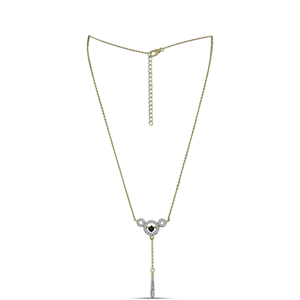 Arannyal Bevont Ezüst Nyaklánc Kék Táncoló Gyémánttal és Fehér Topázzal 1 