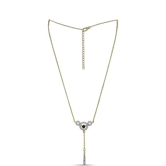 Arannyal Bevont Ezüst Nyaklánc Kék Táncoló Gyémánttal és Fehér Topázzal