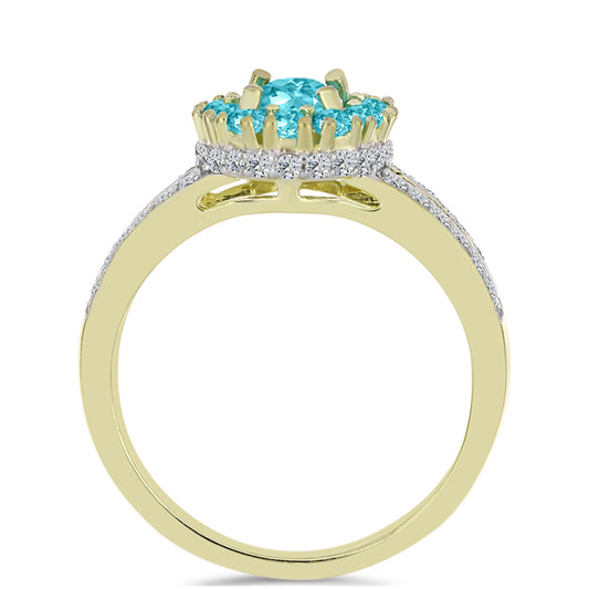 Arannyal Bevont Ezüst Gyűrű Paraiba Kvarccal és Fehér Topázzal