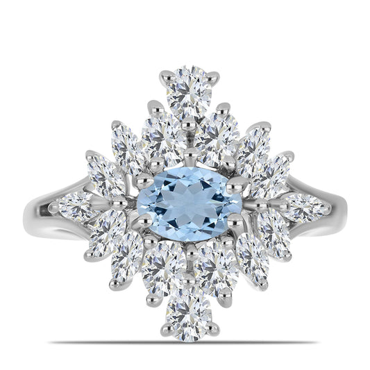 Ezüst Gyűrű Embu Megyei Aquamarinnal és Fehér Topázzal