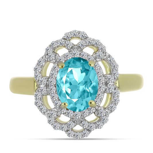 Arannyal Bevont Ezüst Gyűrű Paraiba Kvarccal és Fehér Topázzal