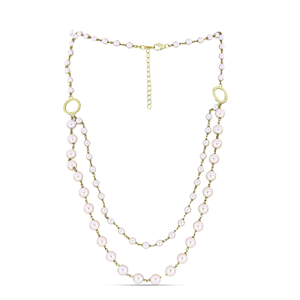Arannyal Bevont Ezüst Nyaklánc Fehér Édesvízi Kagylógyönggyel 1 