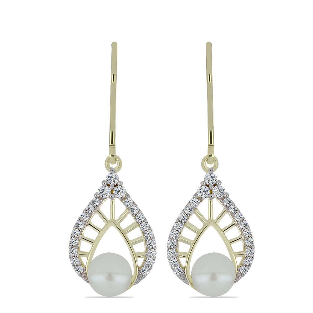 Arannyal Bevont Ezüst Fülbevaló Fehér Édesvízi Kagylógyönggyel és Fehér Topázzal