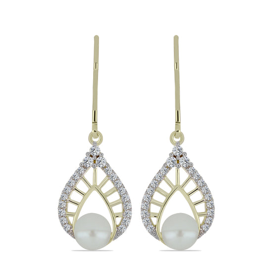 Arannyal Bevont Ezüst Fülbevaló Fehér Édesvízi Kagylógyönggyel és Fehér Topázzal