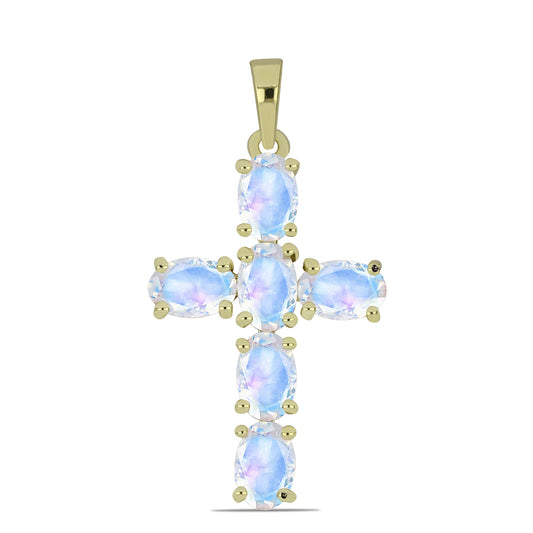 Kereszt Arannyal Bevont Ezüst Medál Szivárvány Holdkővel