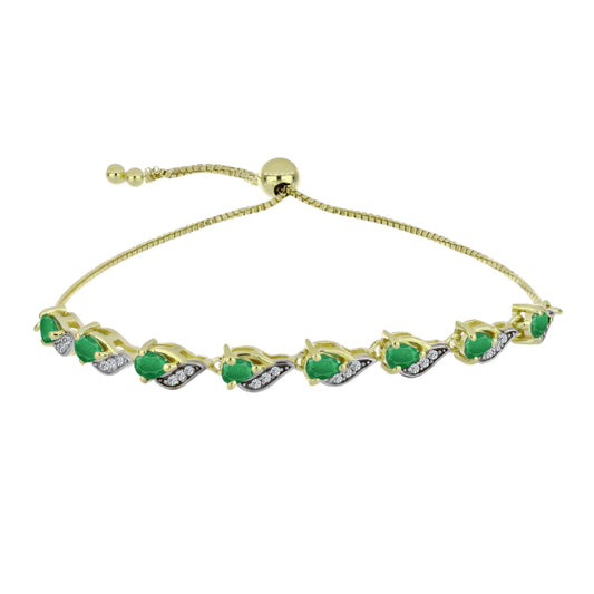 Arannyal Bevont Ezüst Karkötő Zambiai Smaragddal és Fehér Topázzal