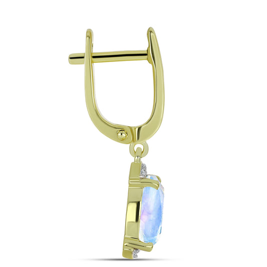 Arannyal Bevont Ezüst Fülbevaló Szivárvány Holdkővel és Fehér Topázzal