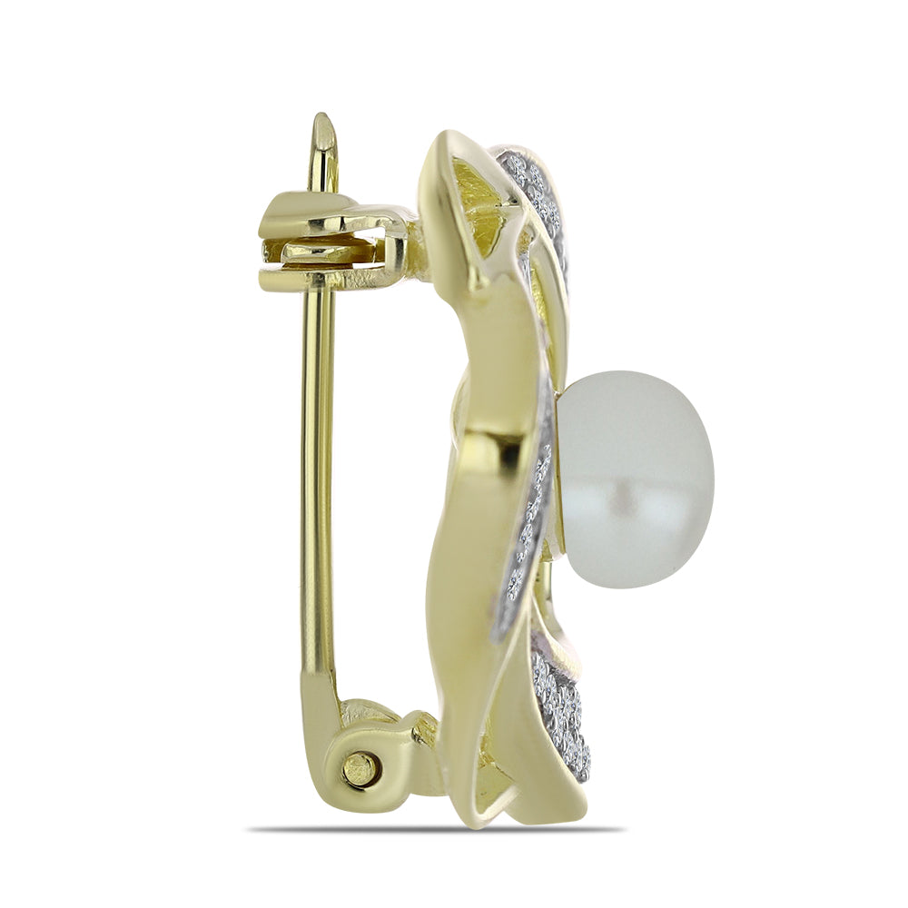 Arannyal Bevont Ezüst Bross Fehér Édesvízi Kagylógyönggyel és Fehér Topázzal 2 